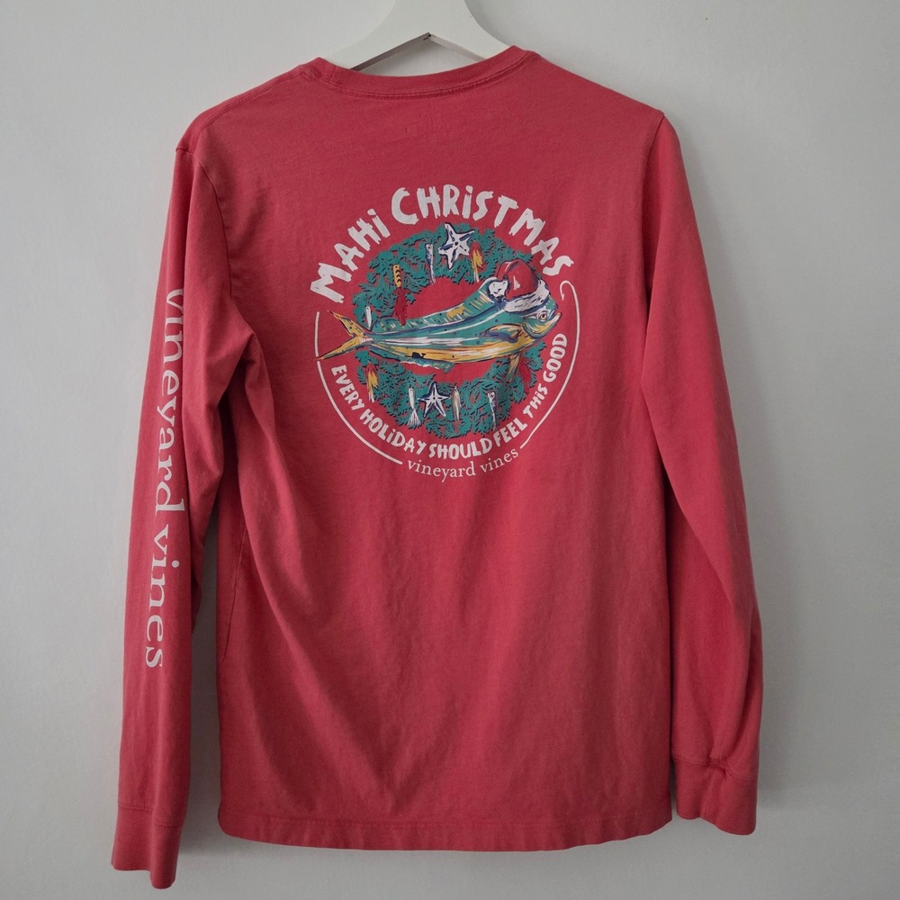 Vineyard Vines Womens Long Sleeve Mahi Christmas T Shirt Graphic Tee Red Size XS - Picture 3 of 6